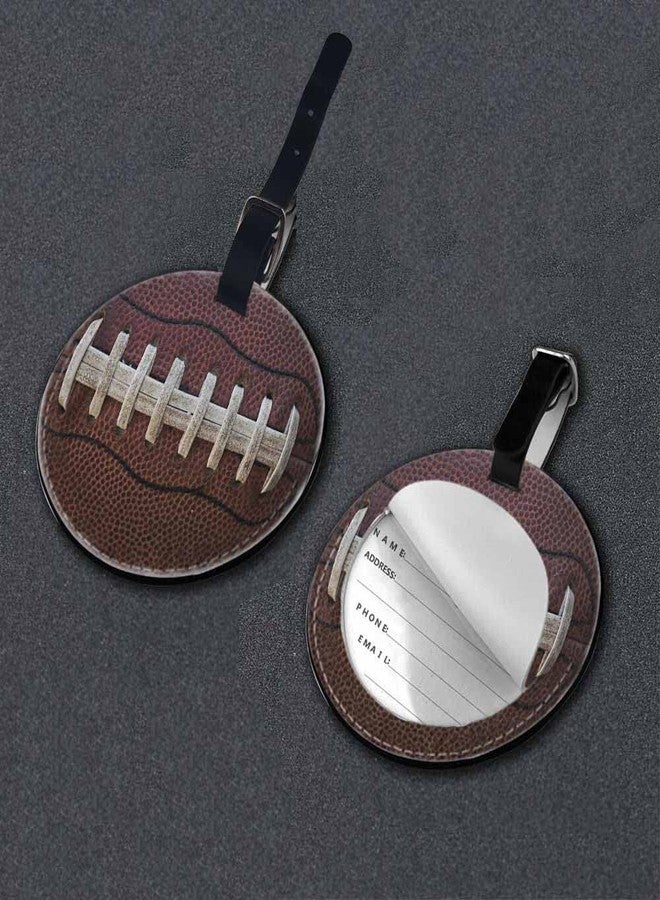 TKS MITLAN American Football Luggage Tag for Suitcases Women Retro Soccer Laces Stitch Ball Sports Game Brown PU Leather Bag Travel Suitcase ID Identifier Round Baggage Tags (1 Pack) - Image 3